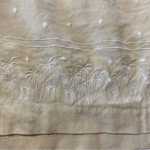 LOFT Drawstring Paperbag Waist Linen Shorts Embroidered Palm Trees & Giraffes - Picture 9 of 14